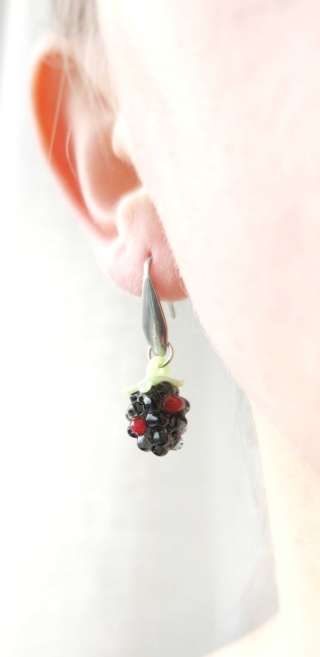 Kolczyki czarno-czerwone jeżyny "Sweets" - bigle / sztyfty